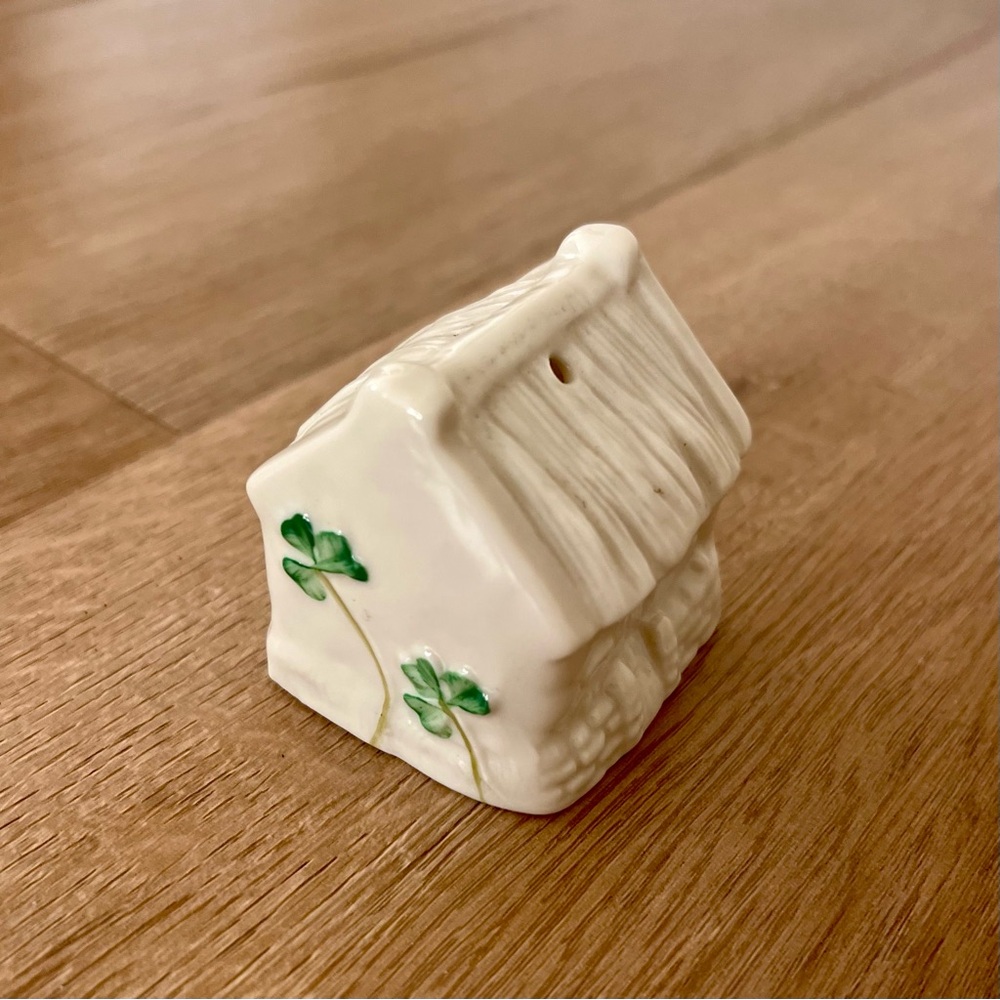 Vtg 1990s Belleek Ireland Shamrock Cottage Bell Christmas Ornament Fifth Edition